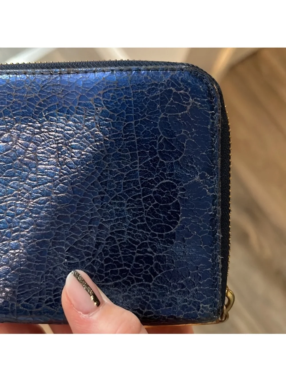 Tory Burch Black Leather Zip Wallet with Gold Logo